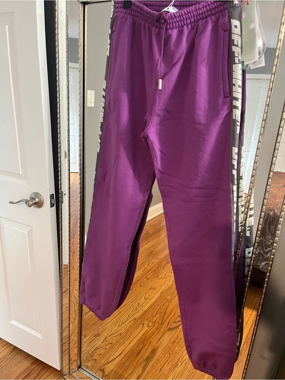 Off-White Purple Jogger Pants with Side Logo Tape
